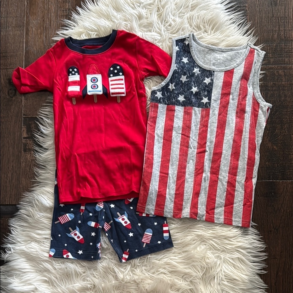 Red and Blue Patriotic Pajamas and Tank Top Bundle